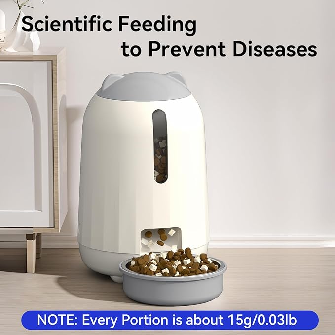 Smart Automatic Cat Feeders, Dual Power Supply Cat Food Distributor, 3L Automatic Cat Feeder (Grey-Button Version)