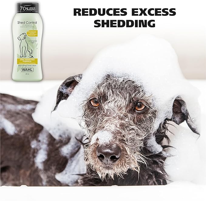 Wahl USA Shed Control Pet Shampoo for Dog Shedding & Dander – Lemongrass, Sage, Oatmeal, & Aloe for Healthy Coats & Skin – 24 Oz - Model 820005A