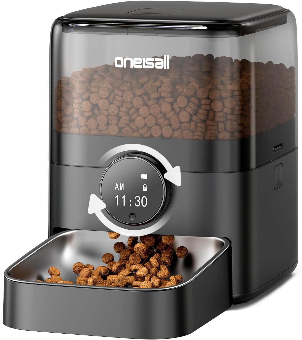 oneisall Automatic Cat Feeder, Timed Cat Feeder with Stable Structure, 3L Dry Food Dispenser with Backup Power, Programmable, 1-6 Meals Per Day Pet Food Dispenser with Desiccant Bag