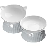 2 Ceramic Raised Cat Food Bowls, Elevated Cat Food and Water Bowl Set, Pet Bowl for Indoor Cats and Small Dogs, Anti-Vomiting