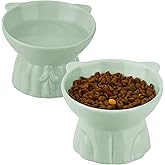 2Pcs Ceramic Elevated Bowls, Extra Wide Raised Cat Bowls for Food and Water, Shallow Cat Food Dish Whisker Friendly, Anti Vom