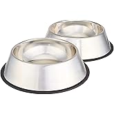 Amazon Basics Stainless Steel Non-Skid Pet Dog Water And Food Bowl, 2-Pack (10 x 2.8 Inches), Each Holds Up to 4 Cups