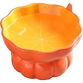 Yeexoxow Cute Pumpkin Shaped Bowl, Ceramic Raised Cat Bowl for Food or Water, Anti Vomiting & Whisker Friendly, 9 oz Small El