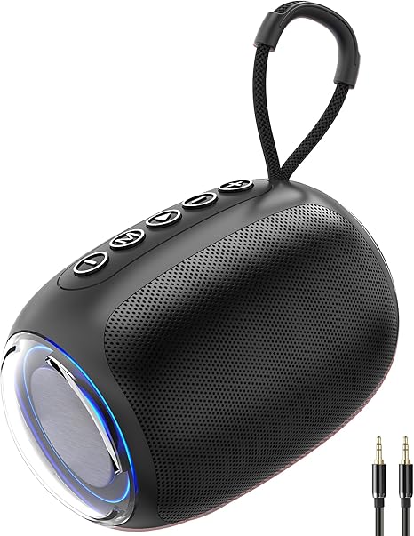 Portable Bluetooth Speaker with 3.5mm AUX Input, Wireless Speaker with HD Sound, 12-Hour Playtime, Built-in Mic, Support AUX Line-in/TF Card/USB Drive Playback (Black)