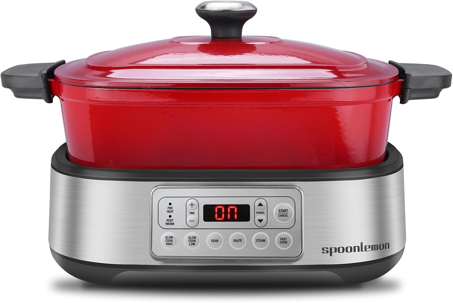 Electric Dutch Oven Multi-Cooker, 5.8QT Enameled Cast Iron Pot - 1250W Fast Heating, 6 Preset Functions, Digital Display & Keep Warm, Oven Safe Pot To 392℉, with Removable Pot, Steam Rack