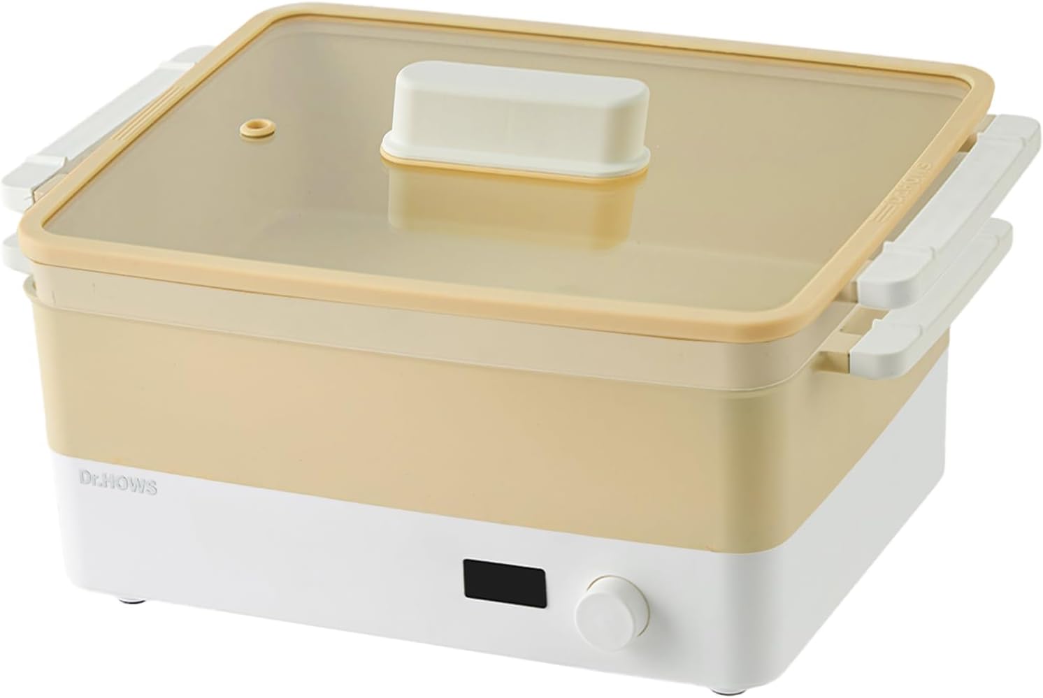 Dr.HOWS Doran Doran 3 in 1 Electric Skillet, Combo Multi Cooker, Rectangle Hot Pot Fryer Pan Griddle and Grill with Safe Nonstick Coating, Steady Heat, Glass Lid (yellow)