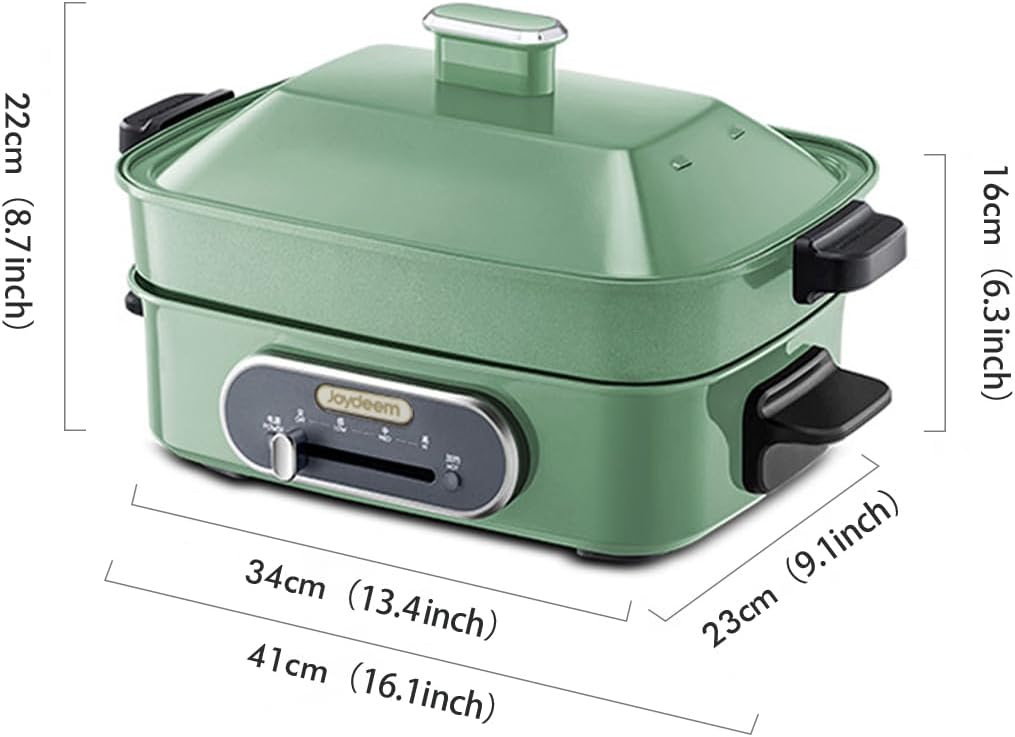 Joydeem 3-in-1 Electric Hot Pot, Multi-use Shabu Shabu Pot with Grill Pan & Steamer, Non-stick Ceramic Oil Coating, 4.5L, JD-HG9088G, Green, Standard