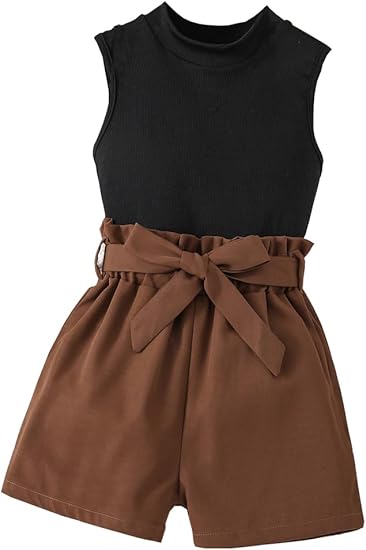 Toddler Girl Summer 2-Piece Solid Color Vest + Casual Shorts Set