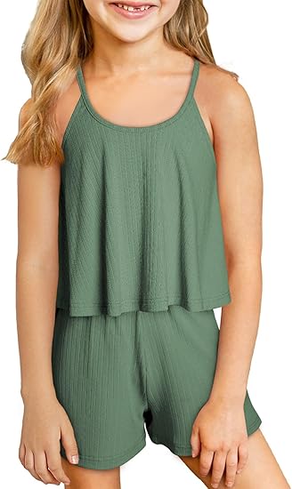 blibean Teen Girls Adjustable Strap Top 2 Piece Ribbed Shorts Sets 4-13 Years