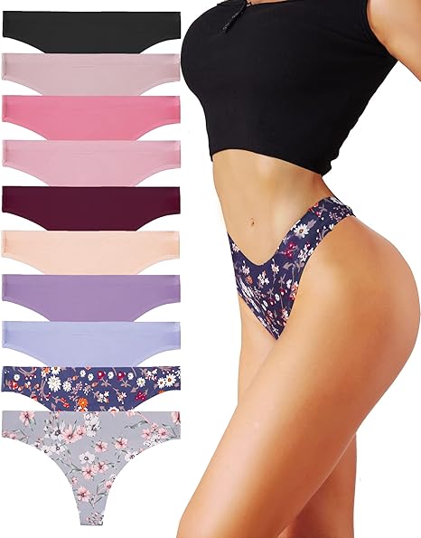 ROSYCORAL 10 Pack Seamless Thongs for Women Breathable Low Rise Panties Invisible Hipster Underwear Thong No Show
