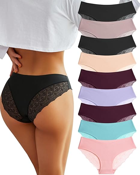 Sth Big Sexy Cheeky Underwear for Women Lace Bikini Panties Ladies No Show Hipster V-Waist Multi-Pack