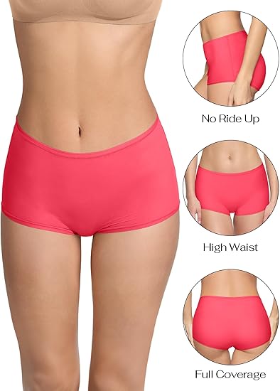 REORIA High Waisted Underwear for Women Full Coverage Boy Shorts Boxer Briefs 4 Pack