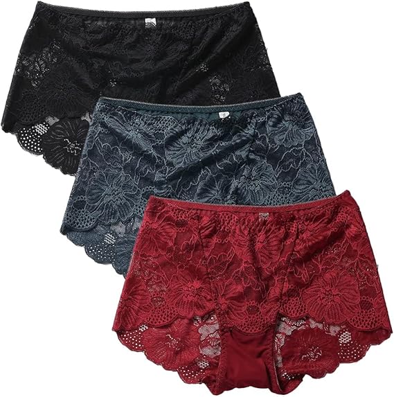 Womens Sexy Underwear Lace Panties High Waisted Plus Size Ladies Brief for Women 5-Pack