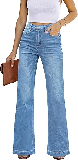 GRAPENT Womens Flare Jeans High Waisted Wide Leg Baggy Jean for Women Stretch Denim Pants