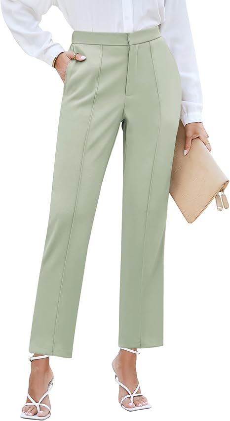 GRAPENT Dress Pants Women High Waisted Work Pants Dressy Casual Straight Leg Elastic Waist Cropped Trousers Ankle Slacks