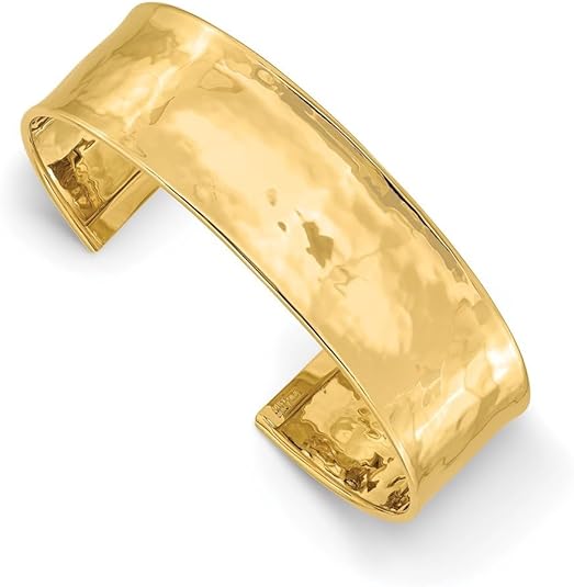 Diamond2Deal 14k Yellow Gold Lightly Hammered Cuff Bangle Bracelet 19mm