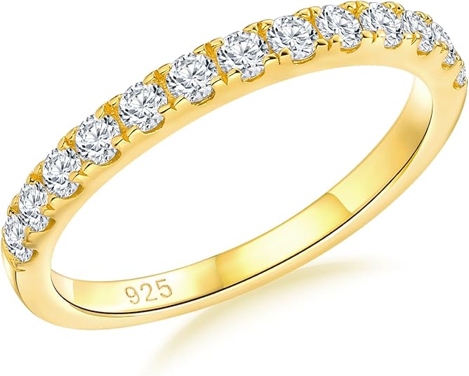Birthstone Rings Eternity Band 925 Sterling Silver/Yellow Gold Created Gemstone Stackable Wedding Band Half Eternity Rings for Women Size 6 to 10