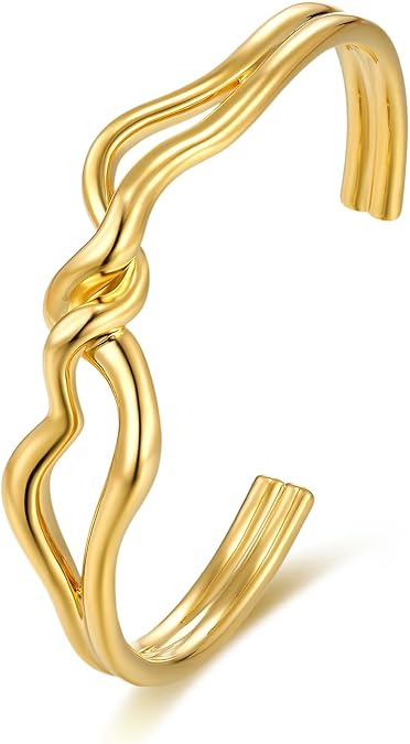 Gold Chunky Infinity Statement FULLY ADJUSTABLE Cuff Bangle for Women by SNGIA, Medium Stackable Handmade Trendy Jewelry Gifts, Twisted Spiral Polished Beachy Vacation Fashion Knot Bow Bracelet Access