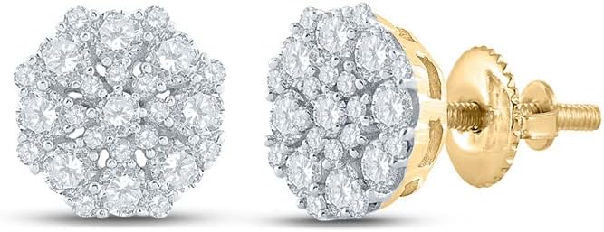 Dazzlingrock Collection 10kt Yellow Gold Womens Round White Diamond Octagon Cluster Earrings 7/8 Cttw