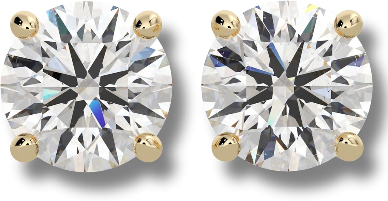 IGI Certified 1 Carat (CT) Round Diamond Stud Earrings, VVS2 Clarity E Color, 14K White Gold Four-Prong Screw-Back Lab Grown