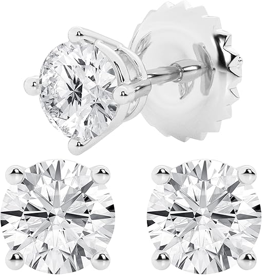 1.00 to 6.50 Carat Solitaire Diamond Earrings for Women | Round Cut Lab Grown Diamond Studs | 14K White Gold Earrings with Screw Back | Fine Jewelry for Her | Gift Box Included