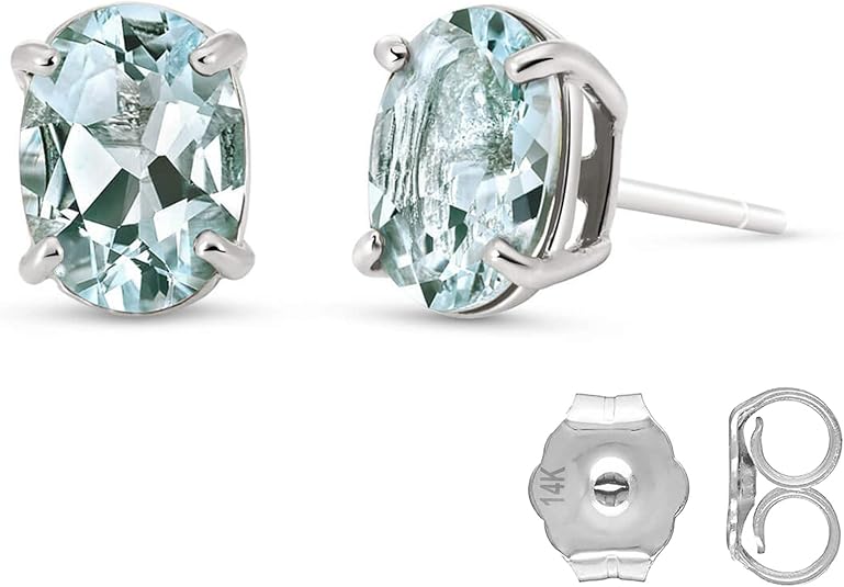 Galaxy Gold GG 14k White Gold Oval-shaped Aquamarine Stud Earrings