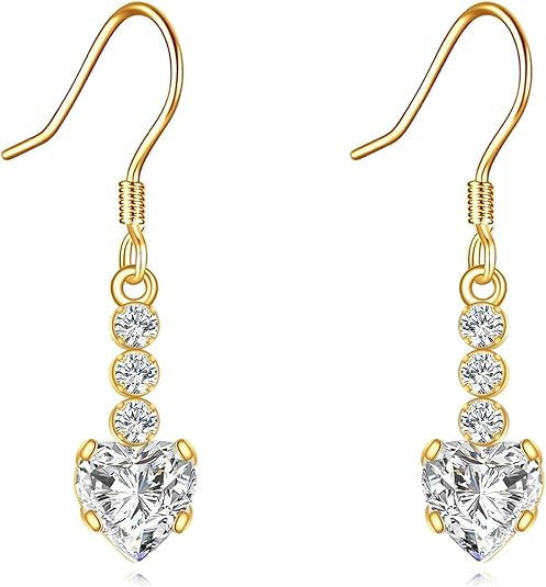 KECHO 14K Solid Gold Moissanite Earrings for Women Heart Moissanite Leverback Earrings Celtic Knot Earrings Dangle Birthday Jewelry Gifts for Women