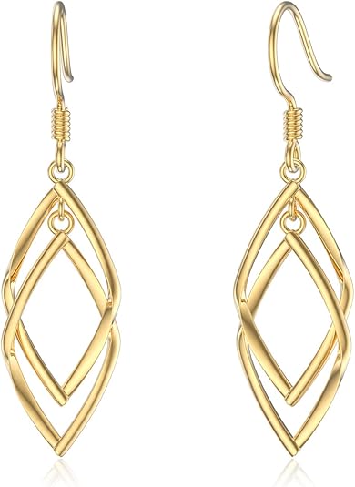 14K Gold Dangle Drop Earrings for Women, Real Gold Classic Infinity Drop Earrings for Wife Mother Friend