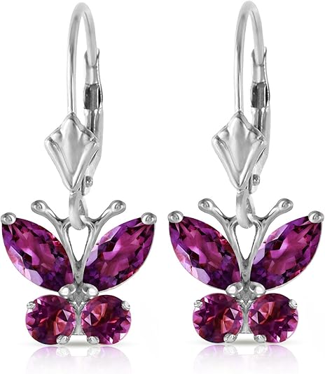 Galaxy Gold GG 14k White Gold Amethyst Butterfly Earrings