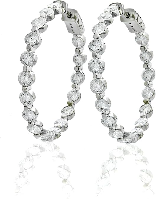 14k White Gold Hoop Diamond Earring 7.01 Ct Diamonds H-I Color I1-I2 Clarity