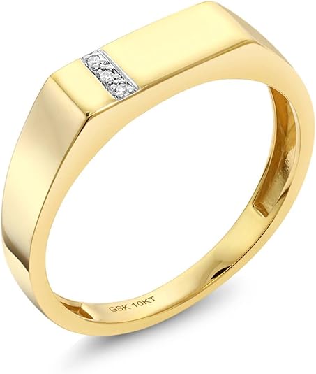 Gem Stone King Men's 10K Solid Yellow Gold White Diamond Wedding Anniversary Ring (Available In Size 7,8,9,10,11,12,13)
