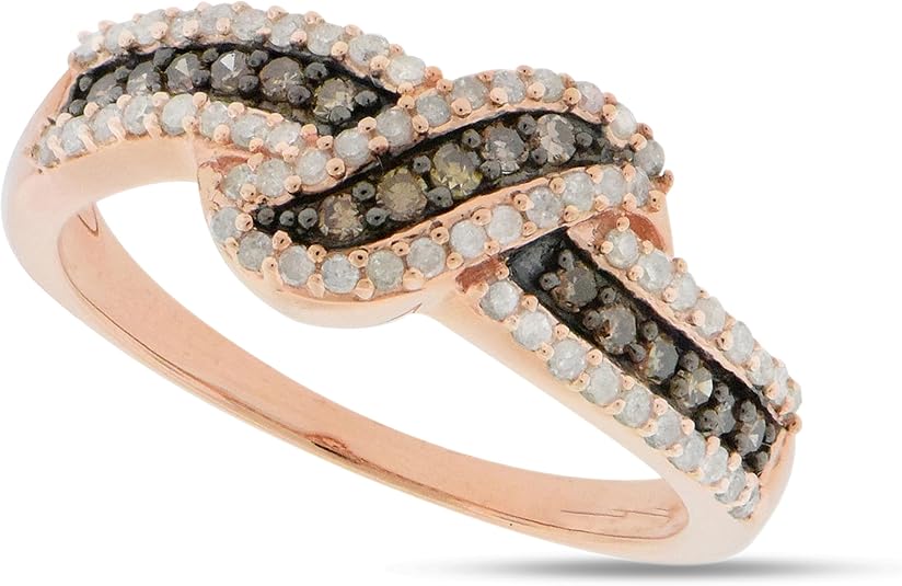 1/2 Carat Total Weight (cttw) 925 Sterling Silver White & Brown Diamond Ring - 18K Rose Gold Plated Bridal Rings For Women