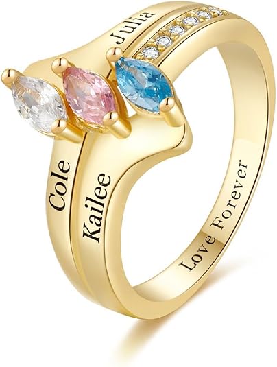 10K/14K/18K Gold Natural Diamond Personalized Birthstone Rings for Women Custom 1-3 Names Infinity Promise Ring Engraved Engagement Ring for Mom Wife
