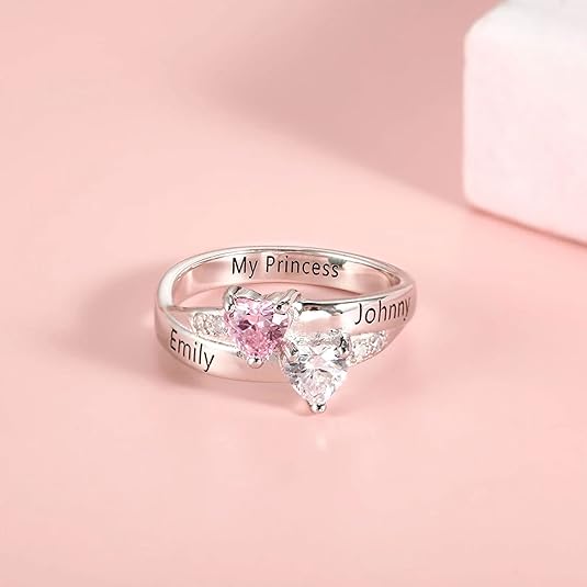 10K/14K/18K Gold Natural Diamond Personalized Birthstone Rings for Women Custom 1-3 Names Infinity Promise Ring Engraved Engagement Ring for Mom Wife