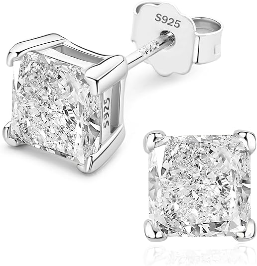 925 Sterling Silver 2-4 Carat Lab Simulation-Diamond Stud Earrings 5A Cubic Zirconia Stud Earrings Hypoallergenic White Gold Plated, Perfect Jewelry Gifts