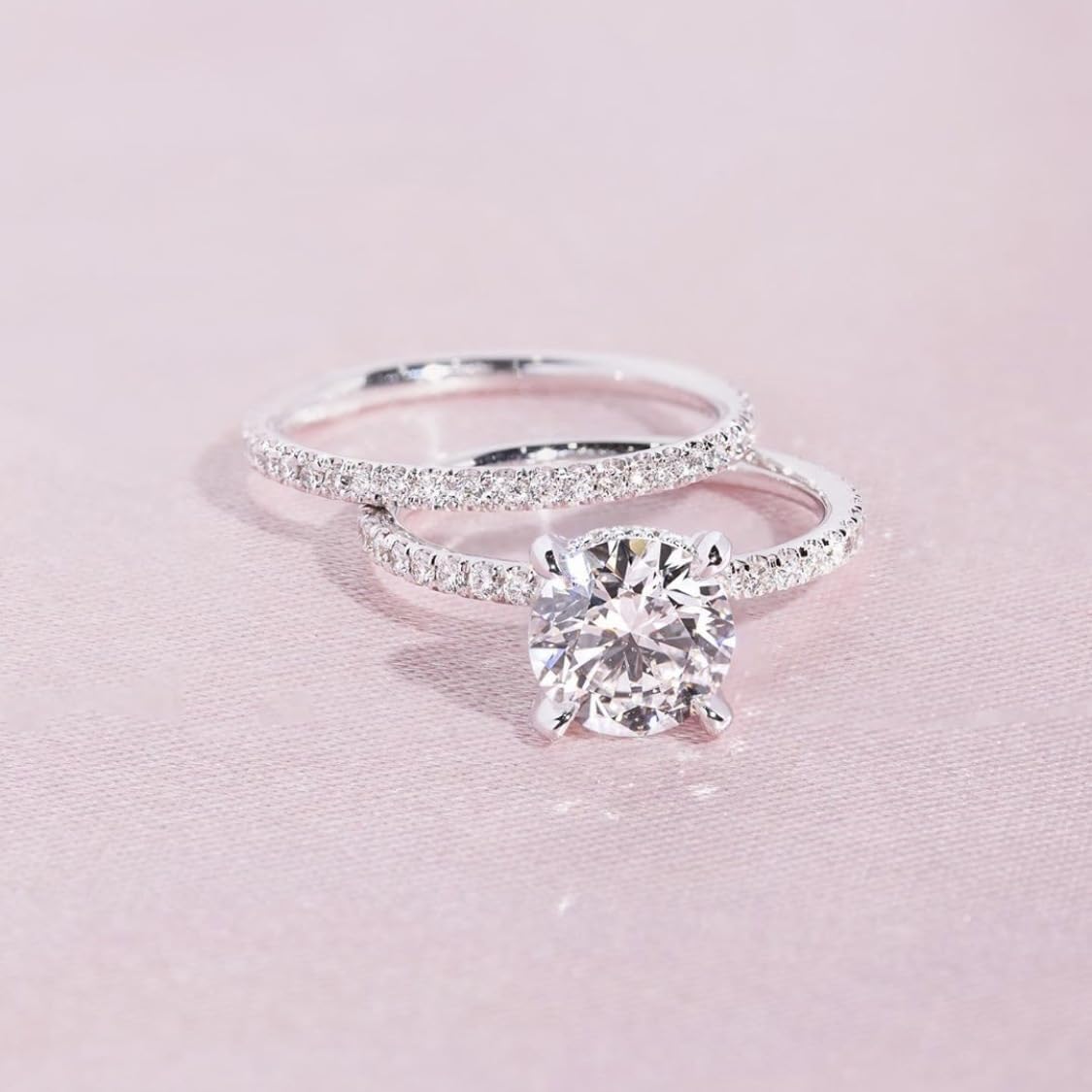 Moissanite Rings 2PCS Engagement Rings Set for Women | 2 Carat Oval Cubic Zirconia Wedding Sets | Wedding Band Ring | Promise Rings for Her 18K White Gold Plated Jeelry Gifts Size 6-10 Size 10