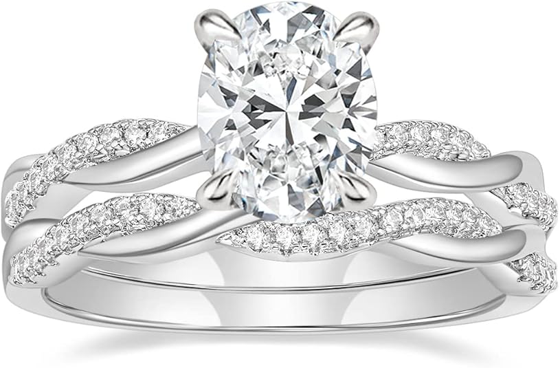 Mameloly 3ct Engagement Rings for Women Oval Cut Bridal Ring Sets Cubic Zirconia Wedding Band Twisting Infinity Pave Set Size 4-12