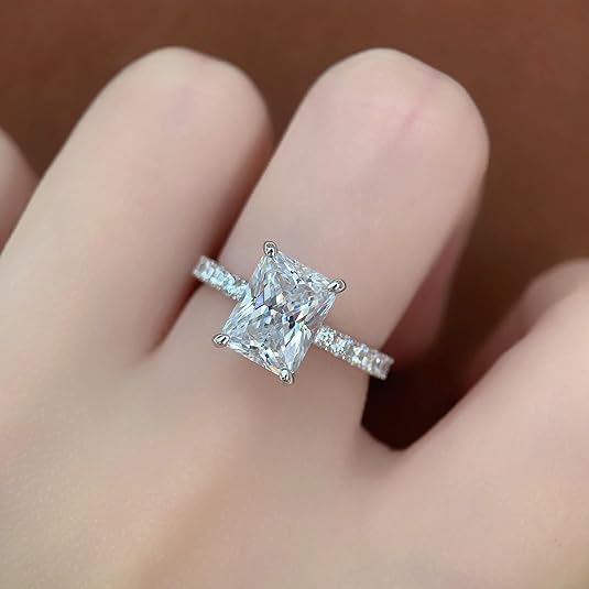 14K White Gold Engagement Ring, 3 Carat Pear Cut Moissanite Rings, Solid 14k White Gold Engagement Ring for Women