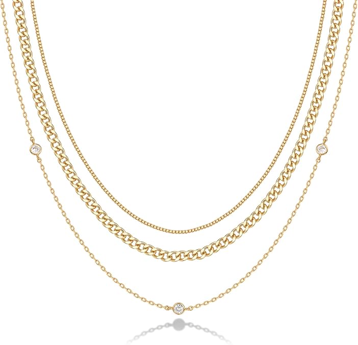 PAVOI 14K Gold Plated Dainty Layering Necklaces for Women | Snake Chain, Curb Link, Paperclip Layered Chains | Trendy Layering Necklace