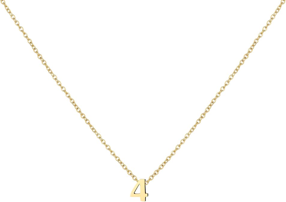 Gold Number Necklace for Women 18K Gold Plated Dainty Charm Birth Month Cute Pendant Choker Necklace Personalized Jewelry Birthday Gift for Her