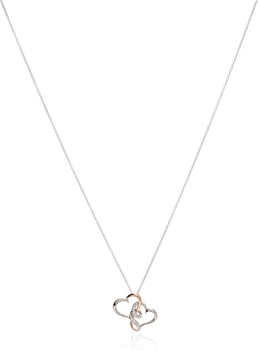 Sterling Silver Two Tone Double Heart Pendant Necklace Made with Crystal (18")