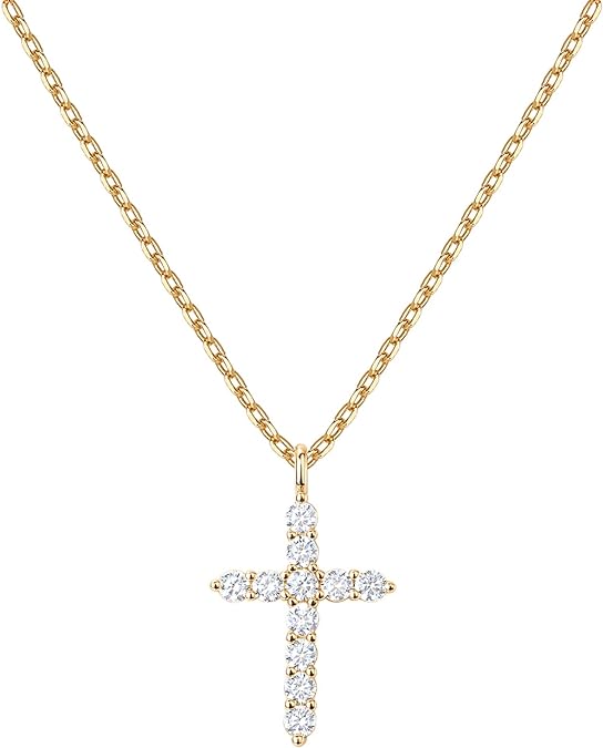 PAVOI 14K Gold Plated Cubic Zirconia Cross Necklace for Women | Cross Faith Pendant Necklaces