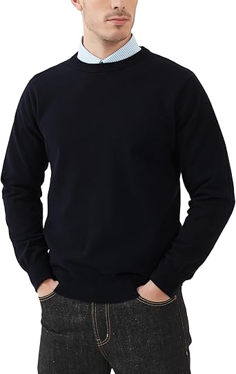 Kallspin Men's Crew Neck Sweater Regular Fit Long Sleeve Pure Cotton Casual Knit Pullover Sweater