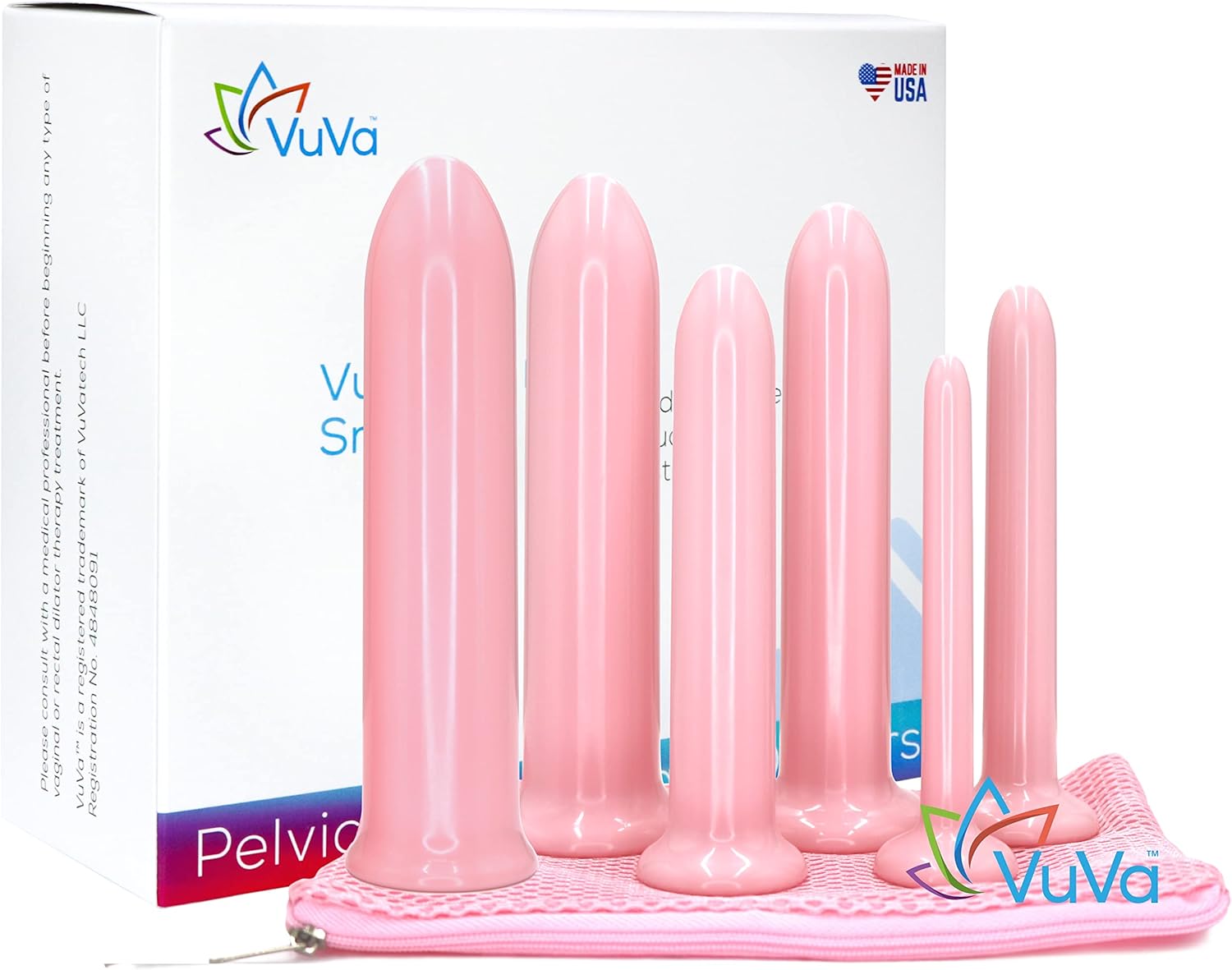 Six Longer Sizes VuVa Set Made in USA BPA Free Set with Instructions and Travel Pouch - Set of 6