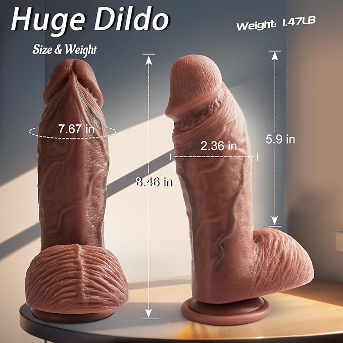 Realistic Huge Thick Dildo:8.46" Silicone Big Dildos Body-Safe Material Lifelike with Strong Suction Cup for Hands-Free Play,Anal G-spot Giant Dildo Sex Toy for Adult Women and Men Advanced Anal Play