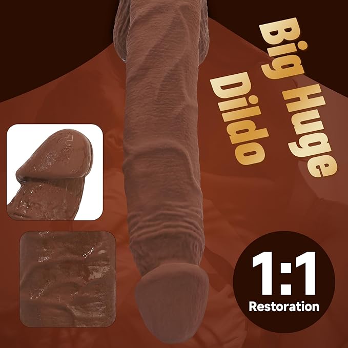 11 Inch Realistic Chocolate Huge Long Dildo Sex Toy, Big Black Dildo with Strong Suction Cup for Hands-Free Play, Lifelike Silicone Anal Dildos Adult Toys for Women Vaginal Anal Stimulation.