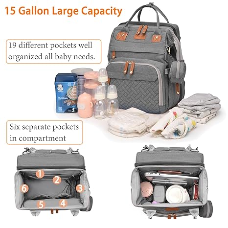 Baby diaper bag with changing table, waterproof diaper bag backpack for moms and dads, gray, modern