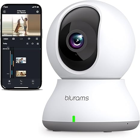 blues indoor camera 2K home security camera 5GHz 360° pet camera with motion tracking, mobile app, bidirectional audio, infrared night vision, alarm, compatible with Alexa and Google Assistant