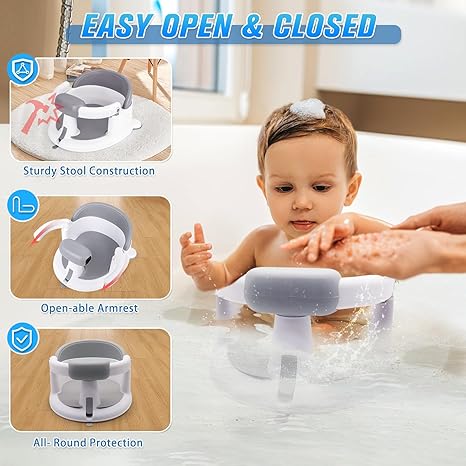 Mostop Baby Bath Seat for Babies 6 Months & Up, Baby Bath Tub Seat with Suction Cups, Non-Slip Toddler Bath Seat with 3 Suction Cup Spinner Toys, Bath Seats for Babies Sitting Up, Open Design