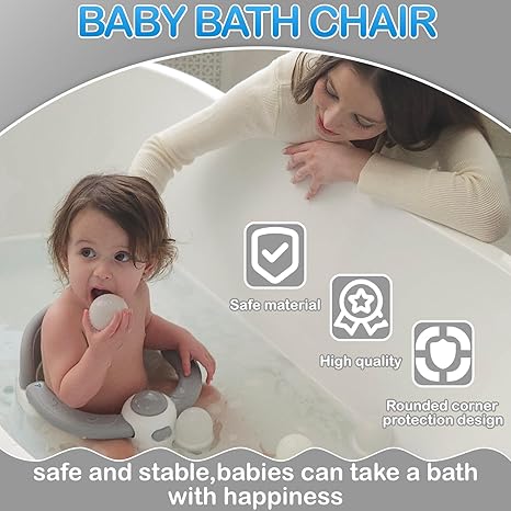 Baby Bath Seat for Babies 6 Months & up, Non-Slip Toddler Bath Seat for Baby & Newborn, Sit Up Bath Seat for Baby,Grey